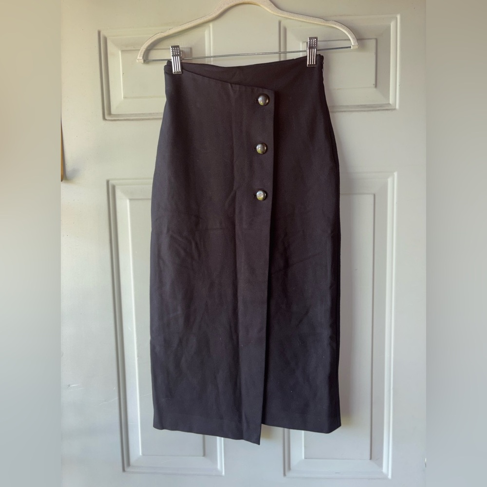 Babaton Black Pencil Skirt with Button Front
